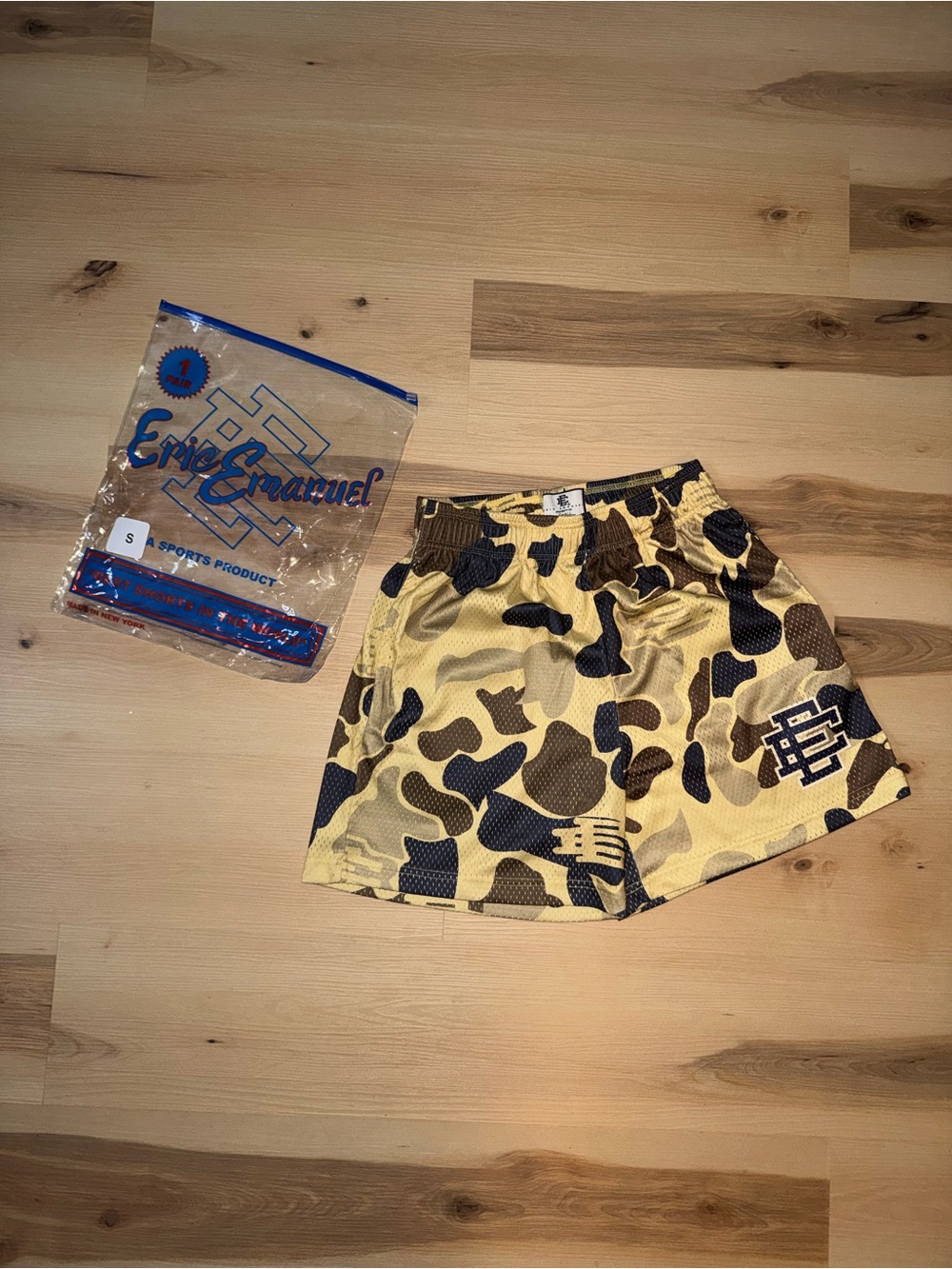Eric Emanuel Yellow & Brown Camo Athletic Mesh Shorts